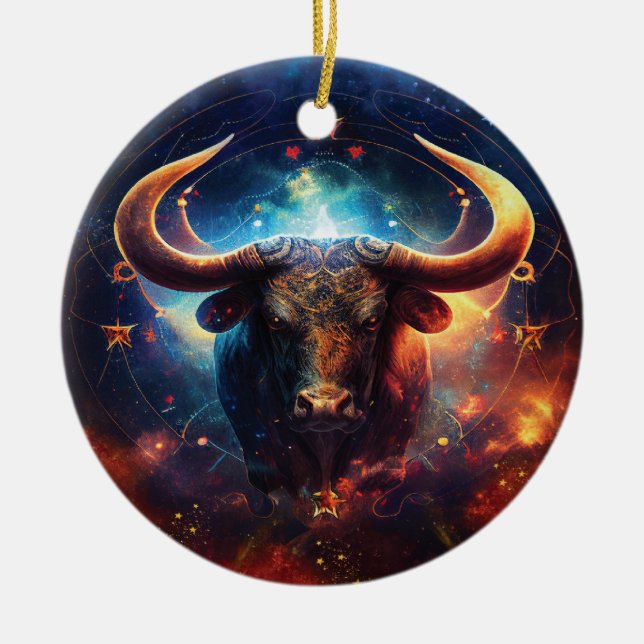 Oxen Stjärntecken Vattenfärgdesign Julgransprydnad Keramik (Framsidan)