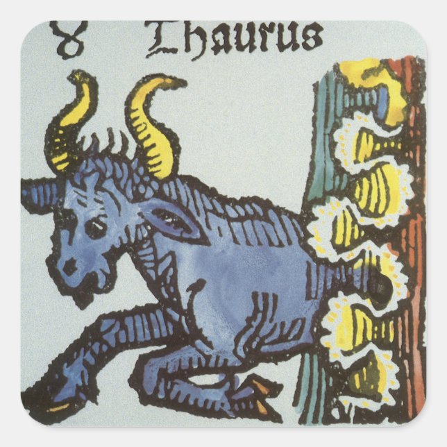 Oxen Tjuren, Antika Zodiaktecken Fyrkantigt Klistermärke (Framsida)