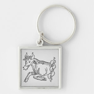 Oxen (tjuren) en illustration från 'det poetiskt fyrkantig silverfärgad nyckelring