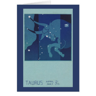 Oxen Tjuren Stjärnbild Vintage Zodiak Astrologi Hälsningskort