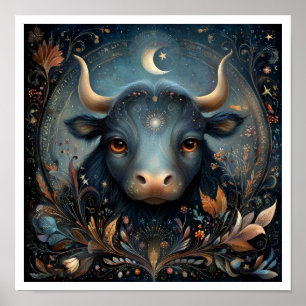 Oxen Zodiac Födelsesign Astrologi Celestial Poster