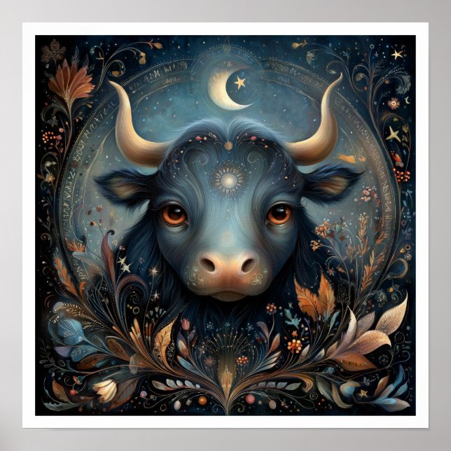 Oxen Zodiac Födelsesign Astrologi Celestial Poster (Framsidan)