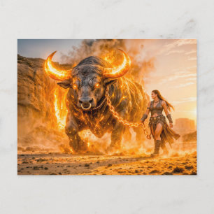 Oxen Zodiac med krigare som leder en eldig Celesti Vykort