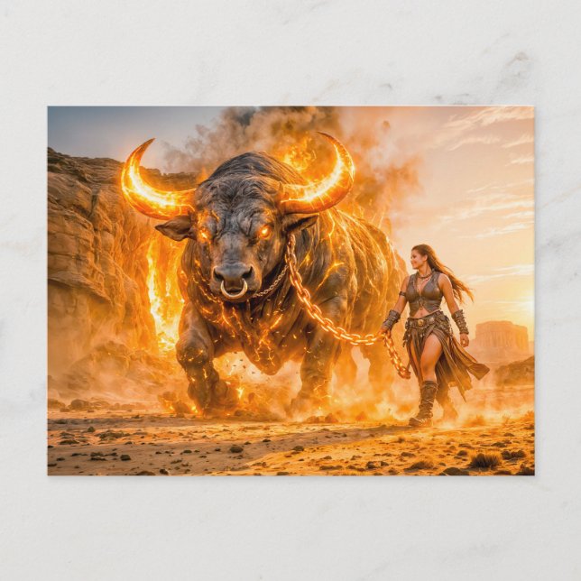 Oxen Zodiac med krigare som leder en eldig Celesti Vykort (Framsida)