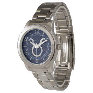 Oxen Zodiac-tecken Dekor Navyblå Kol Dial Armbandsur