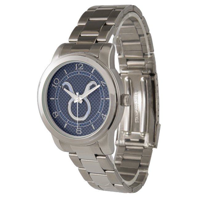 Oxen Zodiac-tecken Dekor Navyblå Kol Dial Armbandsur (Vinklad)