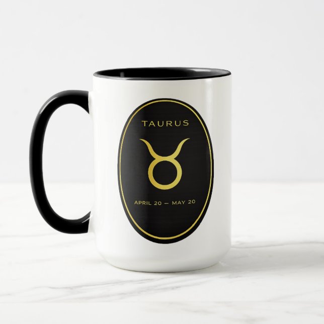 Oxen Zodiak Guld Oval Emblem Mugg | Lyxig Astrolog (Vänster)