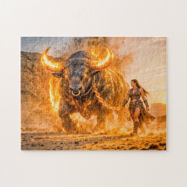 Oxen Zodiak med Krigare som Leder en Eldig Celesti Pussel (Horisontell)