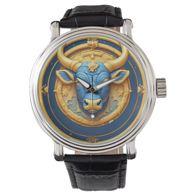 Oxen Zodiak Tjursymbol Med Guld Ring Armbandsur (Framsida)