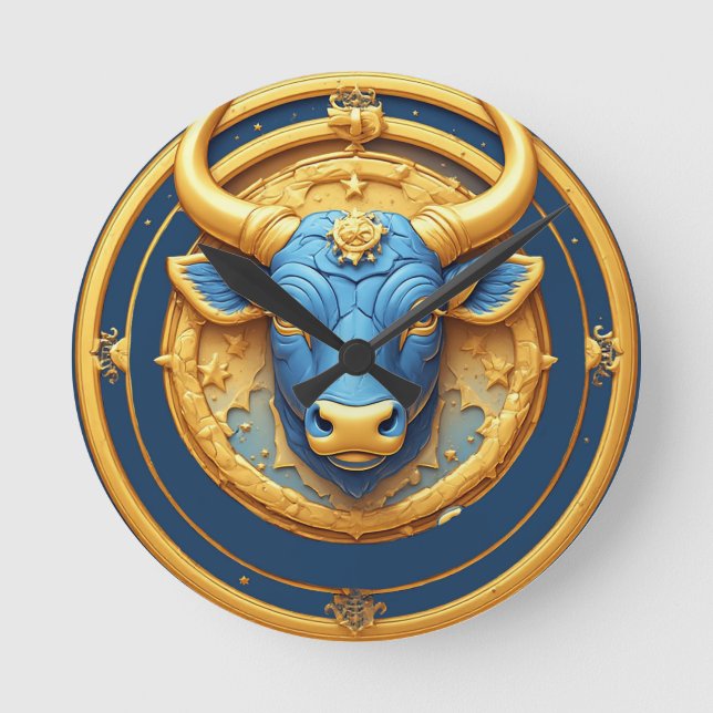 Oxen Zodiak Tjursymbol Med Guld Ring Rund Klocka (Framsida)