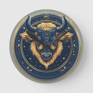 Oxen Zodiak Tjursymbol Med Guld Ring Rund Klocka