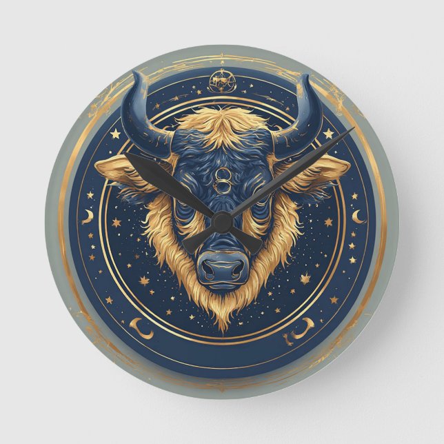 Oxen Zodiak Tjursymbol Med Guld Ring Rund Klocka (Framsida)