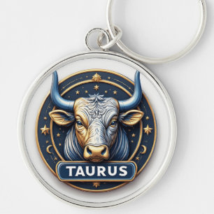Oxen Zodiak Tjursymbol Med Guld Ring Rund Silverfärgad Nyckelring