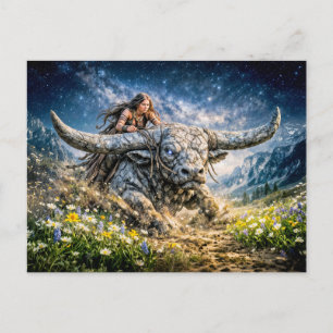 Oxen Zodiaken Ridning på en Mystisk Behornad Varel Vykort