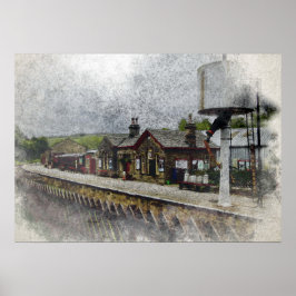 Oxenhope stations arvsmindesjärnväg akvarell poster