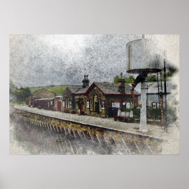 Oxenhope stations arvsmindesjärnväg akvarell poster (Framsidan)