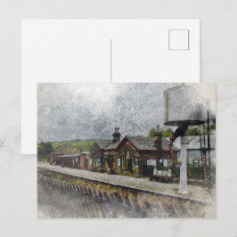 Oxenhope stations vattenfärgstavla för järnvägshis vykort