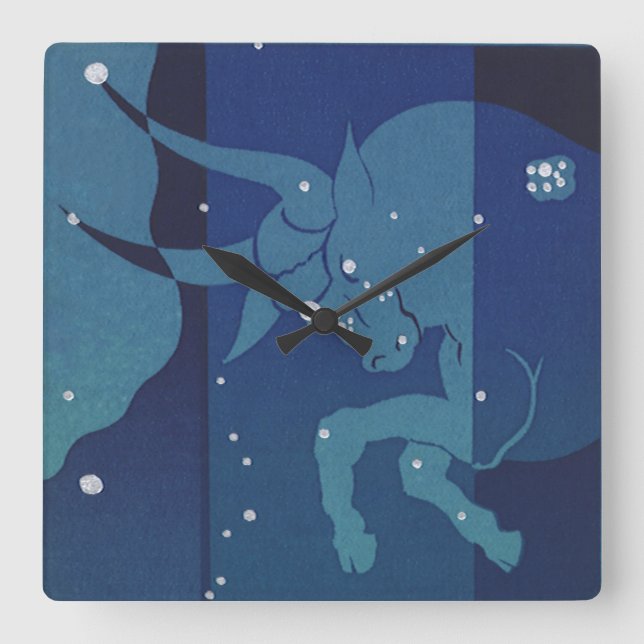 Oxens stjärnbild Retro Zodiak Astrologi Fyrkantig Klocka (Framsida)
