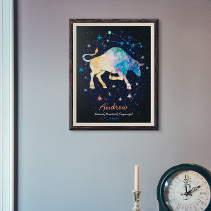 Oxens stjärnbild Zodiak Vattenfärg Stjärna Galax Poster