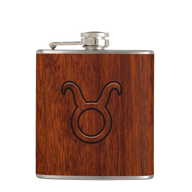 Oxens Zodiak-symbol på mahogny-dekor Fickplunta (Framsidan)