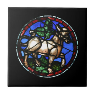OxenZodiacmålat glass Notre Dame de Paris Ti Kakelplatta