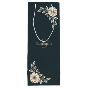 Oxford Blue Guld Monogram Elegant Flowers