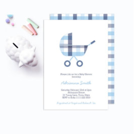 Oxford Check Buggy Boy Shower Party Inbjudningar