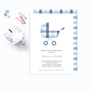 Oxford Check Buggy Boy Shower Party Inbjudningar