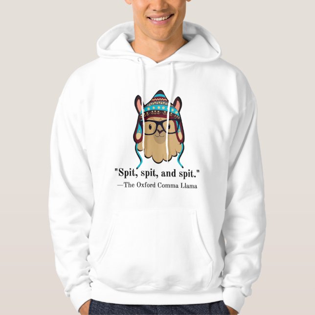 Oxford comma llama grammar nerd black text spit hoodie (Framsida)