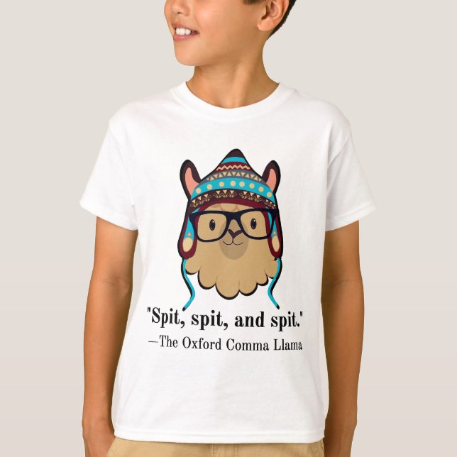 Oxford comma llama grammar nörd svart text spott t shirt (Framsida)