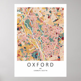 Oxford England Kartpost | Modern Stadsväggskunst Poster