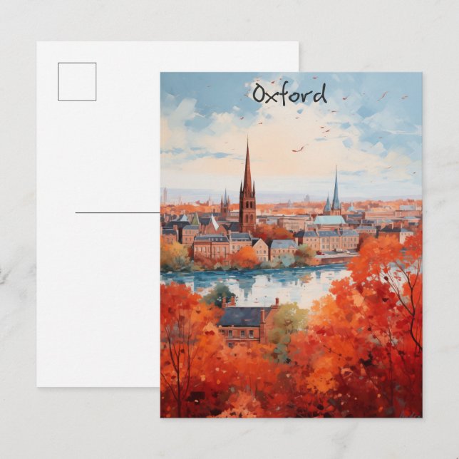 Oxford England Travel City Painting Aesthetic Vykort (Fram/baksida)