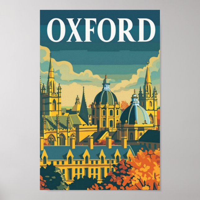 Oxford England Vintage Berömd Travel Ställe Poster (Framsidan)