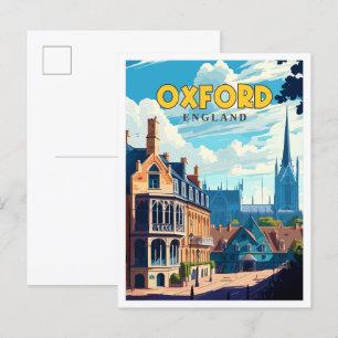 Oxford England vintage resor illustration Vykort