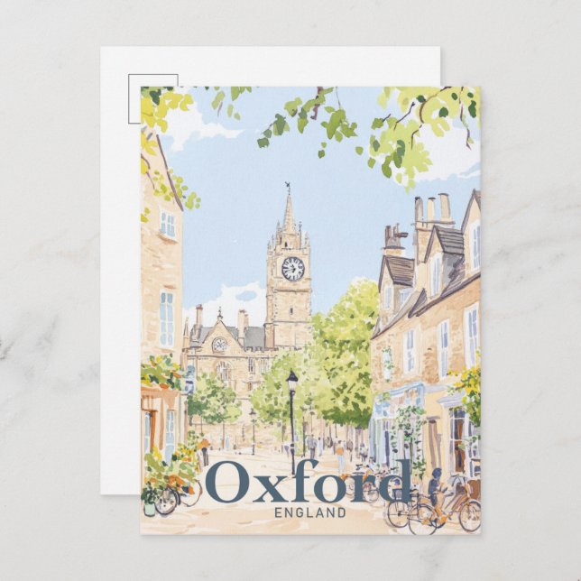 Oxford England Watercolor Travel Illustration Vykort (Fram/baksida)
