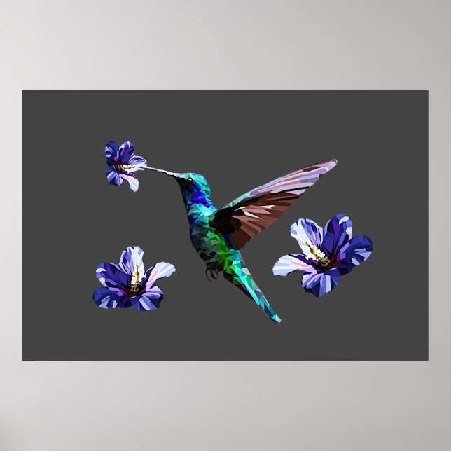 Oxford Grått Gorgous Hummingbird/Hibiscus Poster (Framsidan)