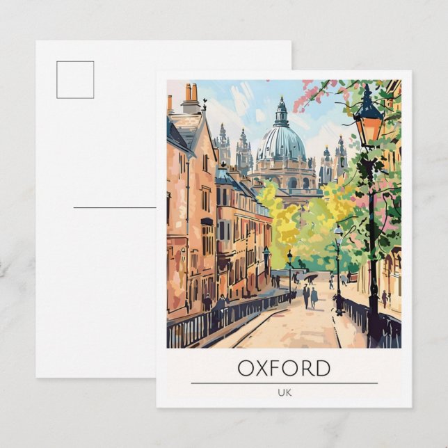 Oxford Storbritannien Konst Illustration Resa Vykort (Fram/baksida)