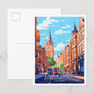 Oxford Street England vintage resor illustration Vykort