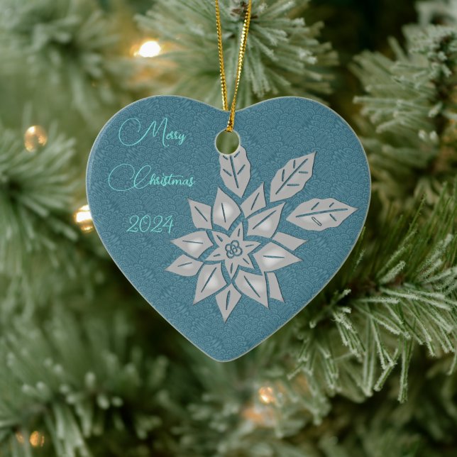 Oxford Teal och Silver Poinsettia Julgransprydnad Keramik (Träd)