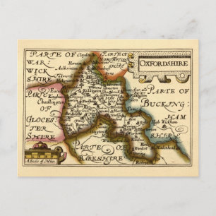 Oxfordshire County England Old Antiquarian Karta Vykort
