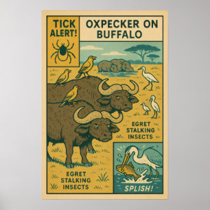 Oxpecker på Buffalo - Naturens Insekt Control Team Poster