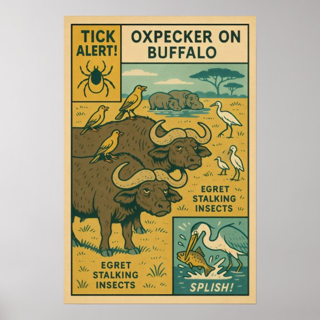 Oxpecker på Buffalo - Naturens Insekt Control Team Poster (Framsidan)