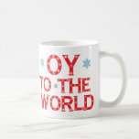 OY till världshelgdagmuggen Kaffemugg<br><div class="desc">Rolig och festlig helgdaghumormugg OY till världen med blåttsnöflingor</div>