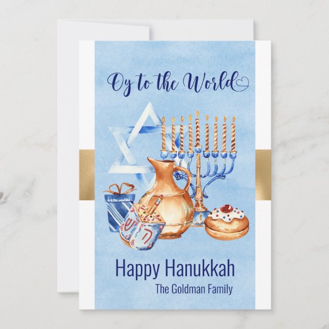 Oy till World Blue Guld Hanukkah Julkort (Framsida)