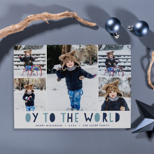 Oy to the World Hanukkah Photo Collage Card Julkort
