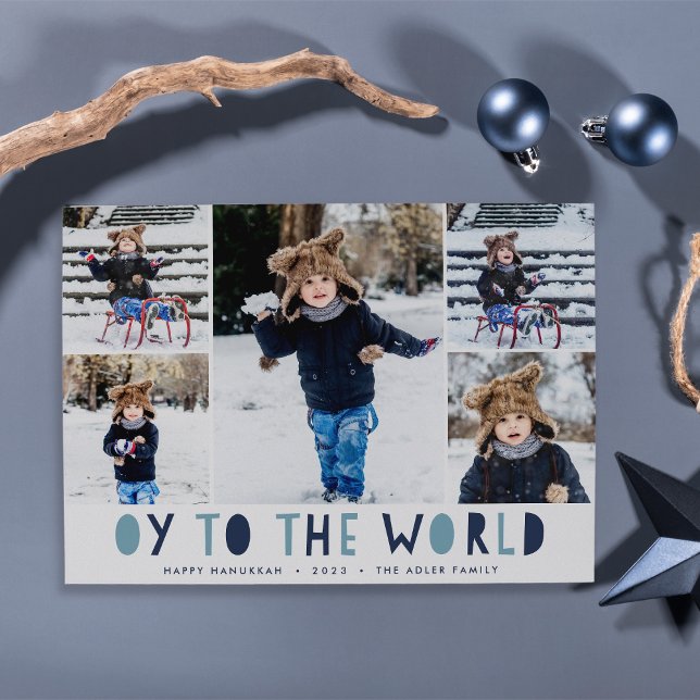 Oy to the World | Hanukkah Photo Collage Card Julkort (Skapare uppladdad)