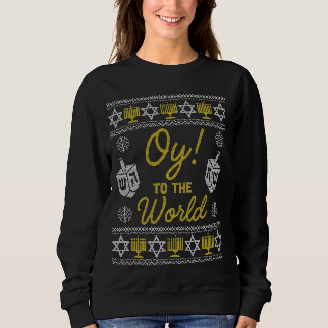 Oy to World Funny Hanukkah Sweater Stil judis T Shirt (Framsida)