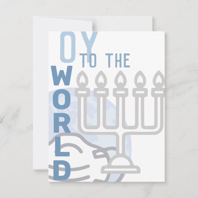 Oy to World Funny Lycklig Hanukkah Blue Menorah Julkort (Framsida)