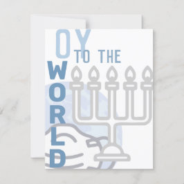 Oy to World Funny Lycklig Hanukkah Blue Menorah Julkort
