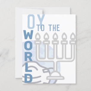 Oy to World Funny Lycklig Hanukkah Blue Menorah Julkort